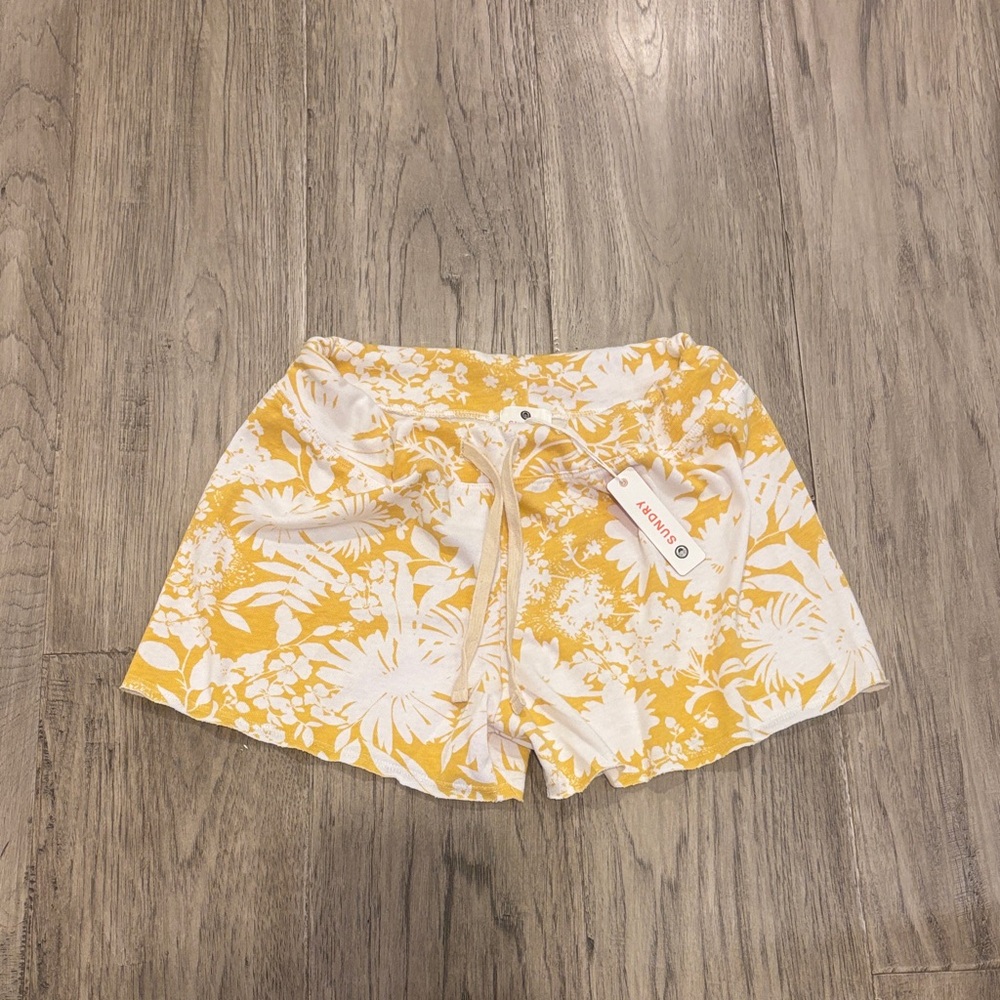 Sundry Yellow Floral High Waist Shorts